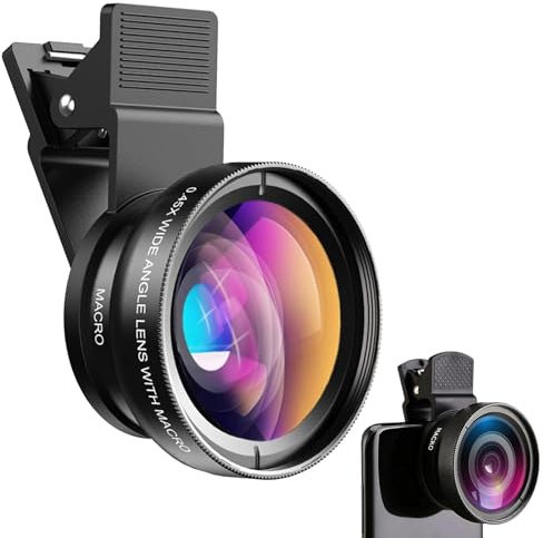 Objectif 2 en 1 pour téléphone portable, objectif grand angle 0,45 x et objectif macro 15X, objectif macro, téléphone portable, pour iPhone Android et la plupart des téléphones portables et tablettes