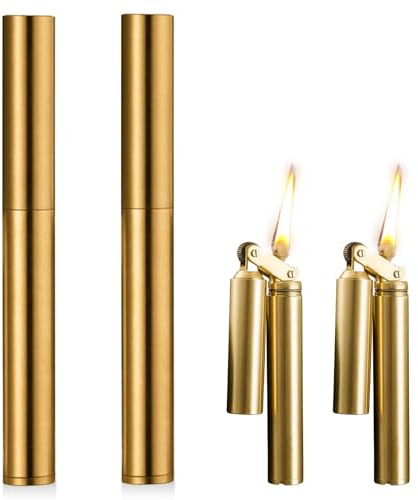 Grabenfeuerzeug, Vintage Nachfüllbar Kerosin Feuerzeug, Messingfeuerzeug, Retro Feuerzeug Petroleumfeuerzeug für Kerze Küche Grill Camping Schmuck Schweißen (Messingfarben) (2Gold)