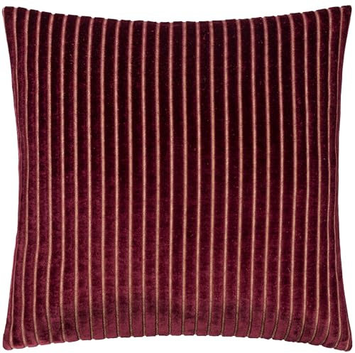 Paoletti Savoy Stripe Cushion Cover – Reversible Soft Textured Velvet Decorative Cushion for Sofas Beds and Armchairs (Burgundy - 50x50cm)
