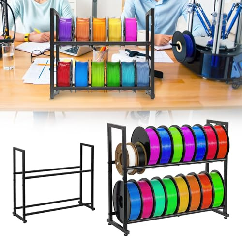 Filament Lagerregal für 3D Drucker, 2 Ebenen Filament Aufbewahrungs Halter, Robustes Metallregal für PLA/ABS/TPU/Nylon, 3D-Druckerzubehör Organizer für 3D-Druckstudio/Werkstatt/Garage/Büro