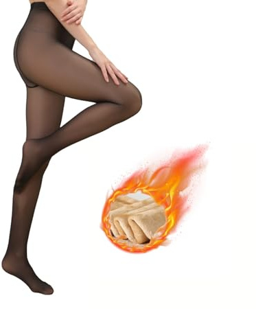 KISSCAT Thermo Strumpfhose Damen, Strumpfhosen Damen Winter, Warme Strumpfhose Damen Gefütterte Strumpfhose (DE/NL/SE/PL, Alphanumerisch, M, L, Regular, Regular, Transluzentes Schwarz)