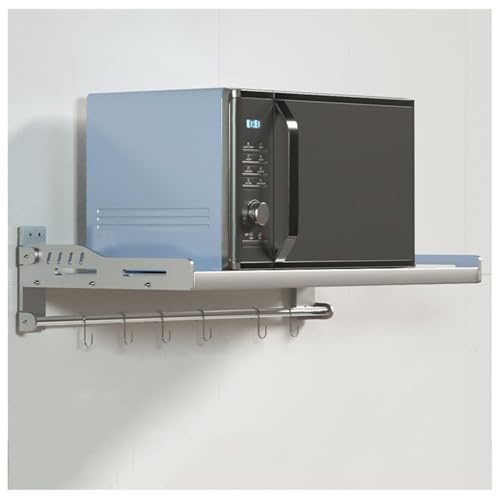Edelstahl-Mikrowellen-Regal, Wandregal mit Haken, faltbarer Küchen-Organizer für Töpfe, Pfannen und Gewürze