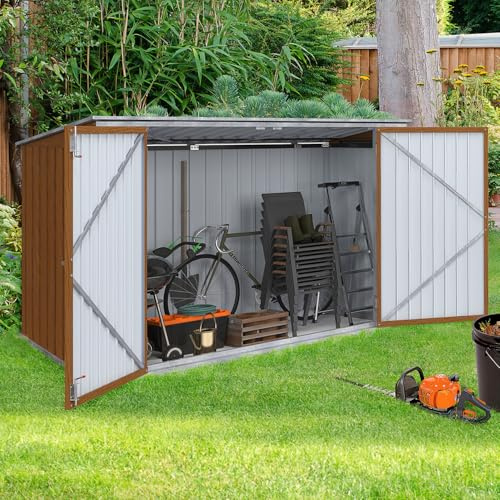IDMarket - Abri de Jardin en métal Effet Bois verrouillable Multi-Rangement | Pour stockage vélos, outils, poubelles
