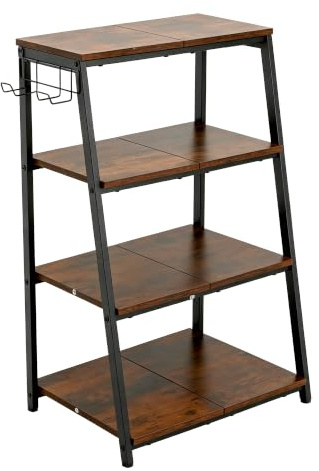 bimiti 4-stufiger HiFi Rack mit Rädern, CD Regal Plattenspieler Schrank mit offenen Regalen für Plattenspieler & Stereoanlagen & Kompaktanlage, 48cm*36.5cm*80.5cm
