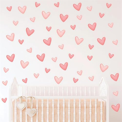 60 Stück Wandsticker Kinderzimmer Mädchen Rosa Herzen Wandtattoo Selbstklebend - Deko Kinderzimmer Mädchen & Babyzimmer Wanddeko, Herz Sticker für Wände, Möbel & Türen, Wandaufkleber Set
