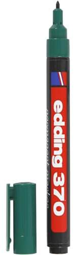 edding 370 Permanentmarker - 1 Stift - feine Rundspitze 1 mm - wasserfest, schnell-trocknend - Multimarker, Universalstift - für Karton, Kunststoff, Holz, Metall, Glas, Stein, Leinwand (Grün)