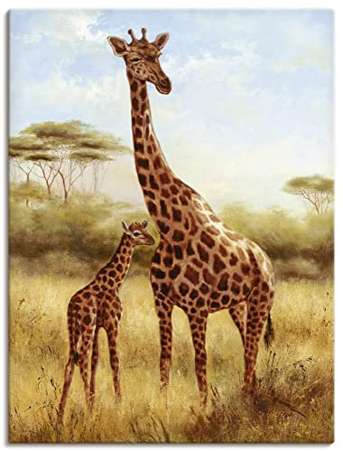 ARTLAND Wanddeko Leinwand Bilder Wandbild 45 x 60 cm Tiere Wildtiere Giraffe Malerei Ocker A0WP Giraffe