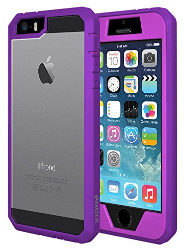 Amzer Full Body Hybrid Case with Built-in Screen Protector for iPhone 5/ 5S, iPhone SE - Purple
