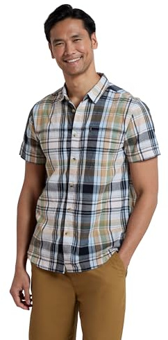 Mountain Warehouse Holiday Mens Cotton Shirt - Easy Care Shirt, Lightweight Casual Shirt, Mesh Lining Top - Spring Summer, Travelling, Camping & Hiking Green L