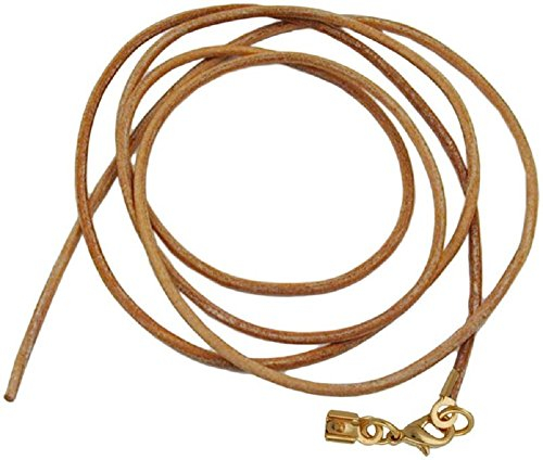 Unbespielt Lederband Natur 1m Lang Kürzbar Karabinerverschluss Goldfarben Halskette Damen Herren Kinder