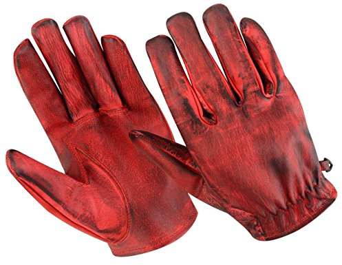 Motorradhandschuhe Leder Retro Old School Cafe RacerChopper, XXL, Rot