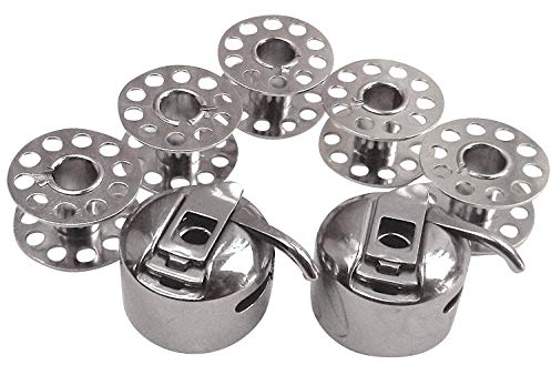 2 Stück Spulenkapsel + 5 Metall Spulen für Singer 2250 Tradition/Serenade 2250 / Symphonie 2250 / Tradition 2259 / Tradition 2263 / Tradition 2277 / Tradition 2282 Nähmaschine