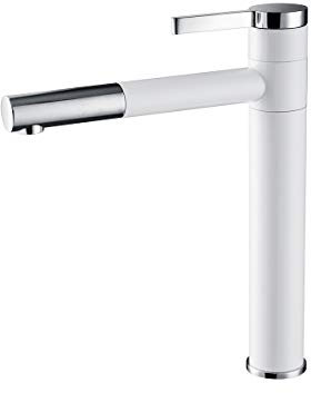 Tecmolog Waschtischarmaturen Bad Hoch 360°Drehbar Badarmatur Retro Messing Einhebelmischer Waschtischarmatur für Bad Weiß, BW6112C