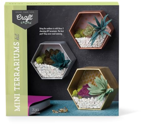 Craft Crush — Mini Plants Terrariums Easy Fun Arts and Craft Kit — Make 3 Charming Faux Terrariums! — For Ages 13 and Up