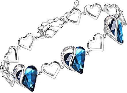 Leafael Bracelet Femme Argent Coeur de pierres de naissance Avec Cristaux De Guérison| Bijoux Femme Argent Bracelet Sans Allergie avec Coffret Cadeau Chaîne de 7 pouces et rallonge de 2 pouces