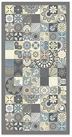 Panorama Tapis Vinyle - Modèle Carreaux Ciments Cuisine Bleu 160x230 cm - Différentes Tailles - Deco Maison, Cuisine, Chambre et Exterieur