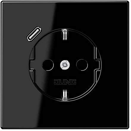 Jung LS1520-18CSW SCHUKO-Steckdose mit USB Typ C (2/3A) Quick Charge mit erhöhtem Berührungsschutz (Thermoplast bruchsicher) Schwarz Serie LS