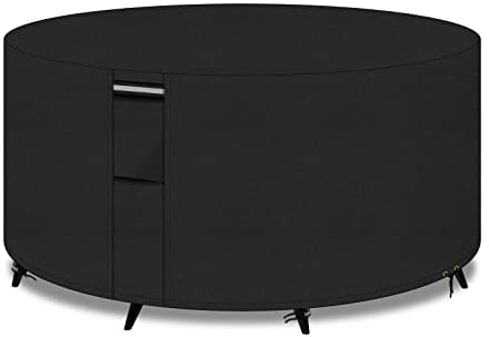 PATIO PLUS Gartentisch abdeckungen rund mit Lüftungsschlitzen, 600D Oxford-Gewebe runde Patio Set Tisch abdeckung, Gartenmöbel Set Abdeckung wasserdicht, Winddicht, Anti-UV, 190x80cm, schwarz