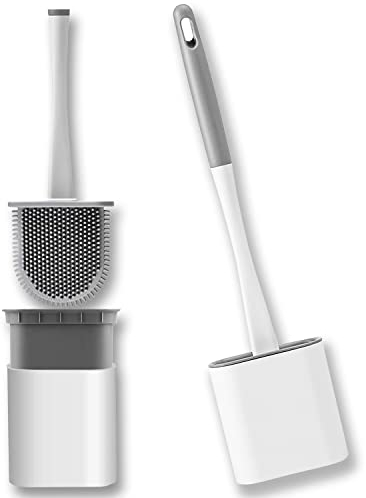 Revolutionary Silicone Toilet Brush with Quick Drying Holder, Deep Cleaner Bathroom Toilet Brush with No Scratches (WHITE)