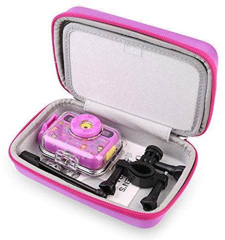 Ourlife Kids Camera Bag Hard Travel Case Protective Case for Digital Camera Kids Action Camera Accessories Case for Toddler Cameras, Memory Card and USB Cable (Purple)