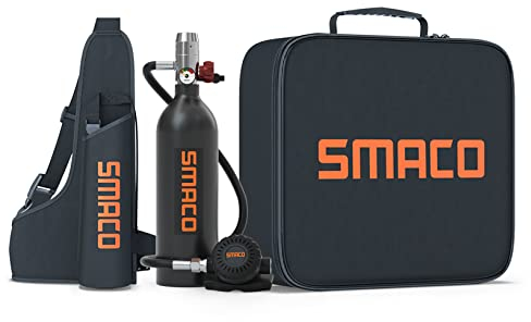 SMACO Botella de Buceo 1L para Buceo en Aguas Poco Profundas, Mini Botella de Buceo Que Permite una Respiración de 15-20 Minutos para Buceo Recreativo/Trabajo Subacuático, Conjunto B (Negro)