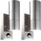 firstchoicelighting Set of 2 Stainless Steel Outdoor Security Lights Up Down Twin Outdoor Wall Lights PIR Motion Sensor IP44 Wall Light LED Compatible