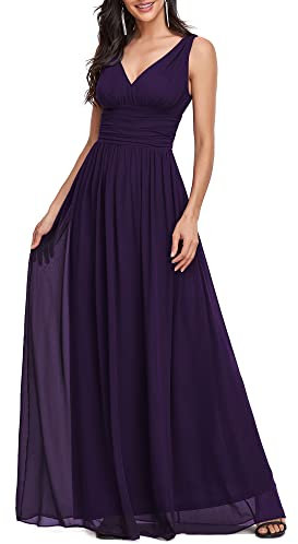 Ever-Pretty Robe de Soirée Longue Femme avec Ruchés en Mousseline de Soie Classique Violet Foncé Chic 58