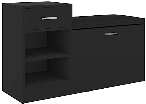 vidaXL Schuhbank Schuhschrank Sitzbank Schuhablage Schuhregal Schuhaufbewahrung Schuhständer Schuhkipper Schwarz 94,5x31x57cm Holzwerkstoff