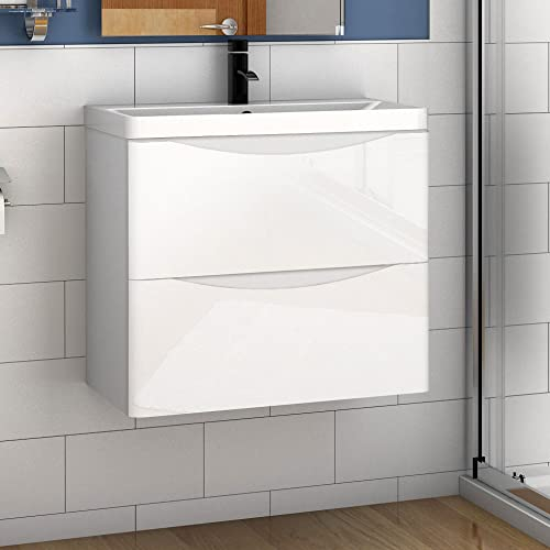 Aica Sanitär Badmöbel Set Weiß Hochglanz 60 cm Sofia Waschbecken mit Unterschrank Waschtisch