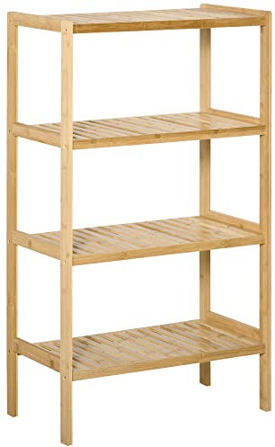 HOMCOM Étagère en Bambou 4 Niveaux - étagère pour Plantes Pots de Fleurs - étagère de Salle de Bain - bibliothèque Meuble de Rangement Bureau Salon Cuisine - étagères à Lattes - 62L x 33l x 112H cm