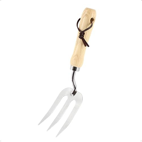 Rekord Pflanzgabel (28,5 cm) aus Edelstahl mit Holzgriff, Unkrautgabel, Gartengabel - vielseitiges Gartenwerkzeug für Beet, Kübel, Hochbeet und Gewächshaus