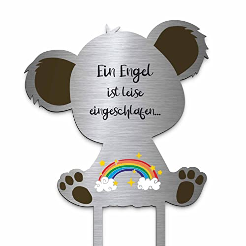 Edelstahl Grabstecker - Blumenstecker als Teddy Bär | Personalisiertes Sternenkind Andenken - Sternenkinder Grabschmuck wetterfest | persönliche Friedhof Grab Kindergrab Dekoration (Festes Design)
