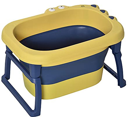 HOMCOM Baby Bathtub for 0-6 Years Collapsible Non-Slip Portable with Stool Seat for Newborns Infants Toddlers Kids - Yellow