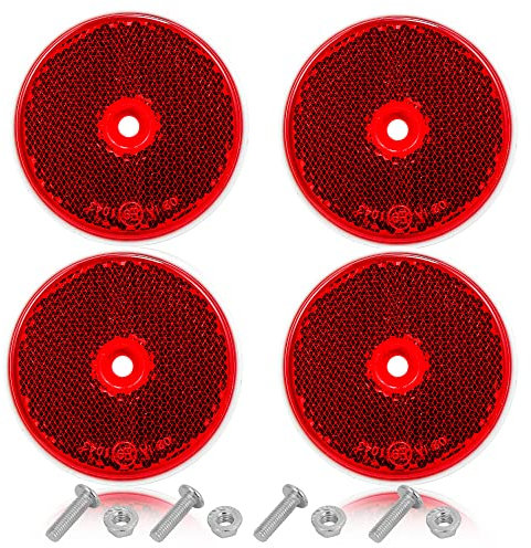 AGRISHOP Rosso Catarifrangente da Avvitare, Rotondi,4Pezzi,Ø60 mm,Omologati E, Rosso Riflettori Avvitare Posteriore Rimorchio per Recinzione Cancelli Caravan Macchine (Rosso/Rotondi/4Pezzi)