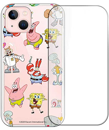 Personalaizer Schutzhülle und Hartglas für iPhone 14 SpongeBob Multicharakter: Schutz und Stil in einem Paket