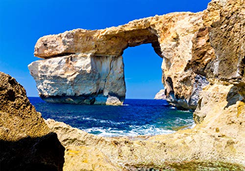 wandmotiv24 Fototapete Insel, Blaues Fenster Gozo, 200 x 140cm - selbstklebende Vliestapete 150g, Wanddeko, Wandbild, Wandtapete, Meer, Urlaub M0288