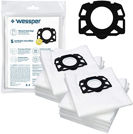 Sillar 10 sacs aspirateur pour Kärcher 2.863-006.0 WD4 WD5 WD6 WD5P WD6P MV4 MV5 MV6 | sacs filtres non-tissés 487 compatibles aspirateur sec et humide