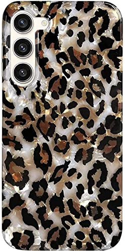J.west Schutzhülle für Samsung Galaxy S23 15,5 cm (6,1 Zoll), luxuriös, funkelnd, durchscheinend, weiches Silikon, dünn, TPU, für Mädchen/Damen, Leoparden-/Gepardenmuster, Perlendesign (Glitzernd)