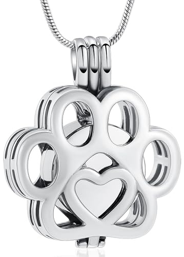VCCWYQK Pet Urn Halskette für Asche für Hund/Katze Pfote Edelstahl Memorial Locket Urn Halskette innerhalb Mini Fall Keepsake Kremation Schmuck Frauen Männer