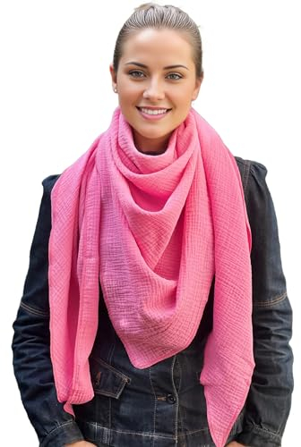 Scandi Linen Musselin Tuch Damen, Viereckig (Einlagig) - Halstuch, Schal in Pink