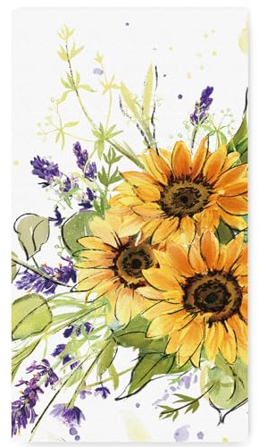 AnyDesign 80 Stück Sonnenblumen-Gäste-Servietten, Aquarellblume, Einweg-Papierservietten, Sommerblumen-Abendessen, Handserviette für Zuhause, Küche, Badezimmer, Urlaub, 3-lagig, 33x39 cm