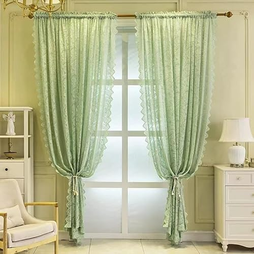 F-CHU Voile-Vorhänge, Gothic-Netzvorhänge für Fenster, Spitzen-Vorhänge für Schlafzimmer, Küche, Dekoration, 2 Paneele, 140 x 137 cm, grüne Vorhänge
