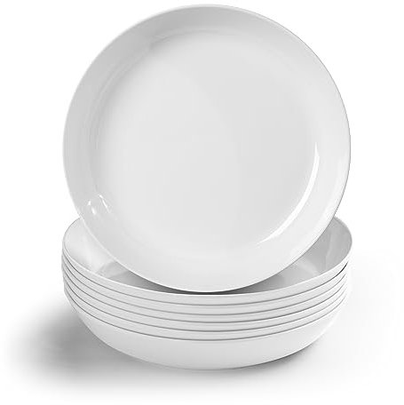 LOK-OSEMILE Melamine salad Bowls Set - 46 oz/10 inch 100% Melamine Soup/Salad Bowls | set of 6, White， BPA Free,snack