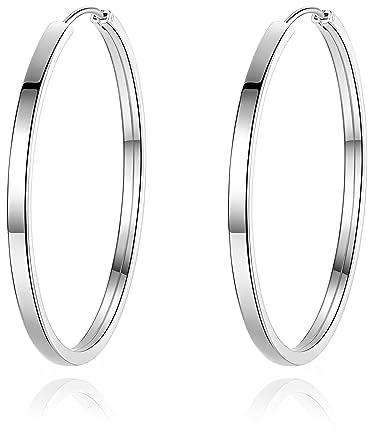 Bewenda 925 Sterling Silber Creolen Groß - Leichte Hypoallergen Damen Ohrringe Kreolen 40mm Durchmesser - Klappcreolen Runde Kreis Endless Ohrschmuck