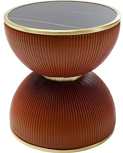 Kare Design Beistelltisch Endless Vegas, Orange, 47cm Durchmesser, Wohnzimmertisch, Couchtisch, rund, Keramik Tischplatte, Stahlgestell, Holz Verkleidung, 49x47x47 cm (H/B/T)