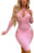 Sniff Rose Damen Mesh Cut-Out Bodycon Kleid mit 1 Paar Handschuhen Dessous Set 2er Pack Kostüm Set Clubbekleidung Partykleider Body Kleid (Rosa)