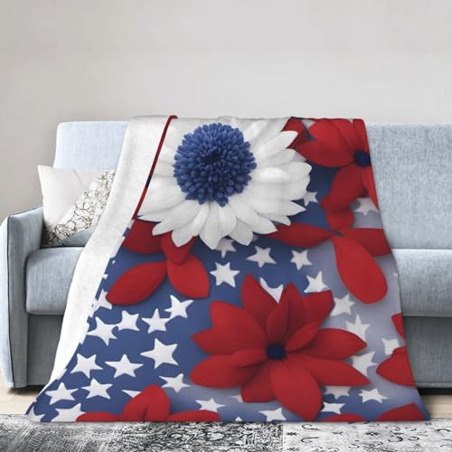 YYHWHJDE Amerika patriotische Blume, ultraweiche Micro-Fleece-Decke, knitterfrei, hypoallergen und kompakt, 101,6 x 76,2 cm