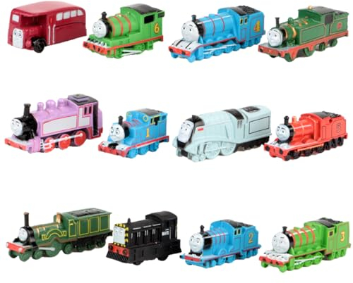 BSNRDX 12 Pcs Mini Trains Cake Topper Set, Mini Pull Back Cars and Trucks Toy Vehicles, Birthday Party Supplies Decoration, Educational Toy for Boys & Girls Kids Gift
