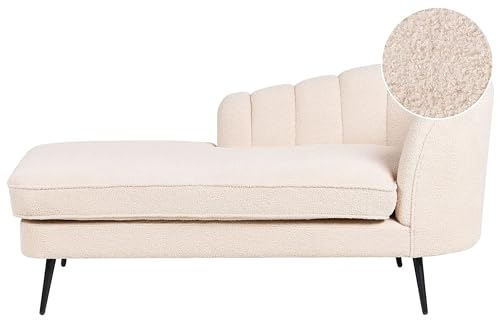 Beliani Chaiselongue Bouclé beige rechts mit Lehne Muschelform Metallbeine schwarz Allier
