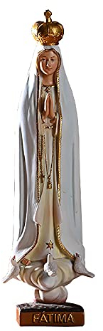 JTBDWOSK Kunsthandwerk Aus Religiösem Kirchenharz Jungfrau Maria Figur Ornamente Maria Our Lady of Fatima Statue Florentiner Kunstharz,Weiß